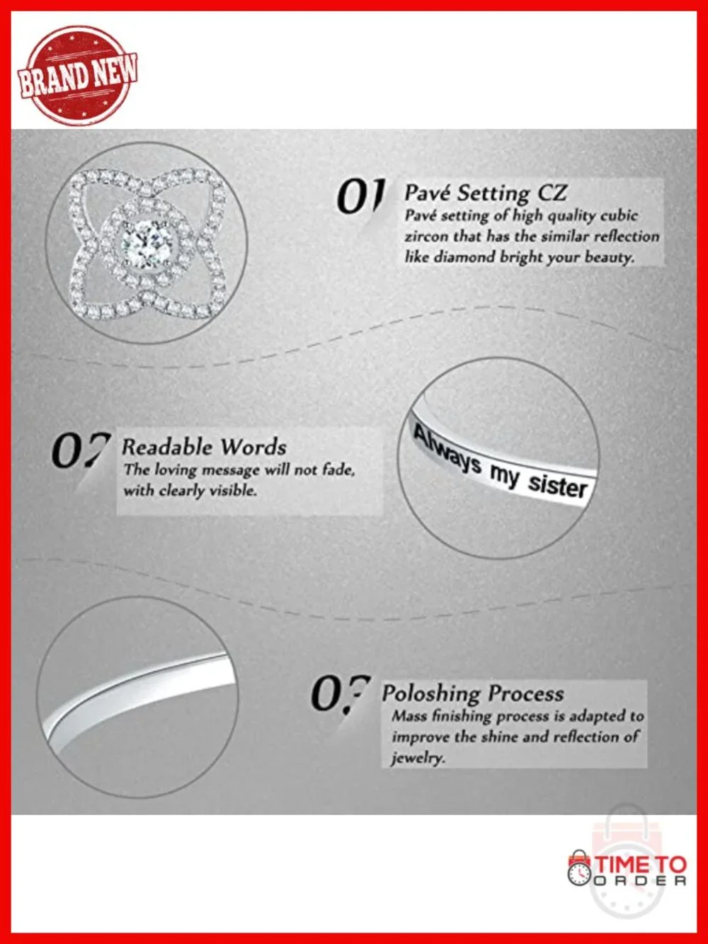 White Gold Plated Bangle Bracelet with Cubic Zirconia, Inspirational Sister Gift